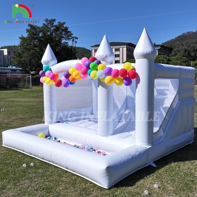 13x13x10ft komersial White Bounce House Jumper besar Bouncy Inflatable Castle untuk Anak-anak Dewasa dengan Slide & Ball Pit