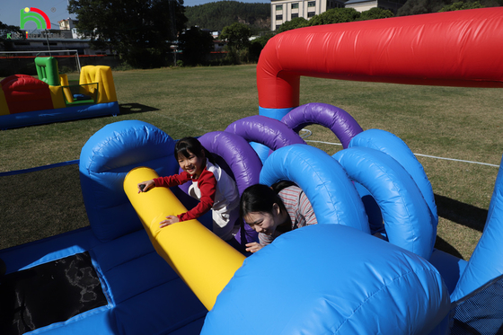Outdoor Commercial Inflatable Bouncer Combo Bounce House Kids Party Bouncy Castle dengan Slide Ball Pit Climbing Obstacle Blower