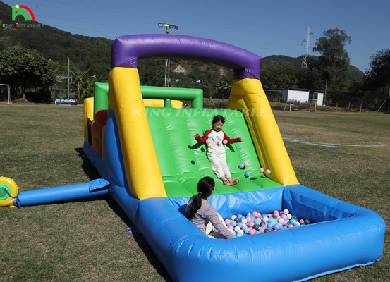 Bouncer Inflatable Combo Obstacle Course Bounce Castle Rumah Dengan Slide Ball Pit Climbing Obstacle Blower