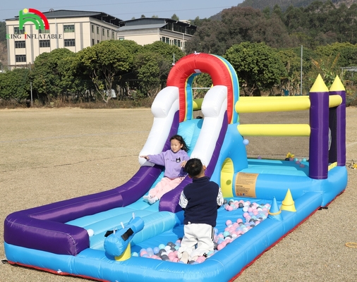 Kombo Rumah Bounce Inflatable Dengan Slide Mendaki Tembok Hambatan Trampolin Bola Pit Pool