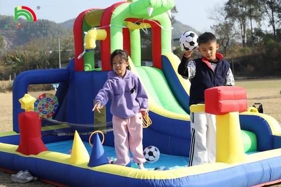 Kids Party Wet DryInflatable Bounce House Water Slide Bouncer Combo Dengan Lebih Besar Splash Pool Climbing Blower Basket Dartboard