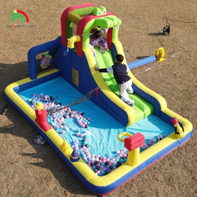 Kids Party Wet DryInflatable Bounce House Water Slide Bouncer Combo Dengan Lebih Besar Splash Pool Climbing Blower Basket Dartboard