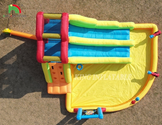 Bouncer Inflatable Combo Bounce House Double Lane Water Slide Inflatable Dengan Kolam Air Trampolin Menembak Net Basket Mendaki