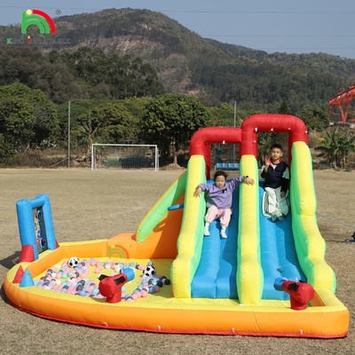 Bouncer Inflatable Combo Bounce House Double Lane Water Slide Inflatable Dengan Kolam Air Trampolin Menembak Net Basket Mendaki