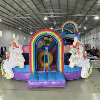 Bouncer Inflatable Combo Obstacle Course Bounce Castle Rumah Dengan Slide Ball Pit Climbing Obstacle Blower
