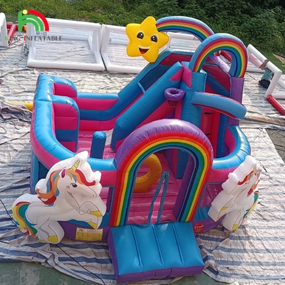 Bouncer Inflatable Combo Obstacle Course Bounce Castle Rumah Dengan Slide Ball Pit Climbing Obstacle Blower