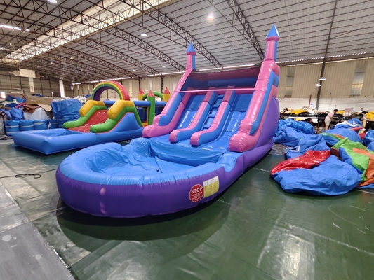 Slide Air Inflatable Komersial Populer Garis Dua Dengan Slide Air Kolam Air Inflatable Untuk Anak-anak Dan Dewasa
