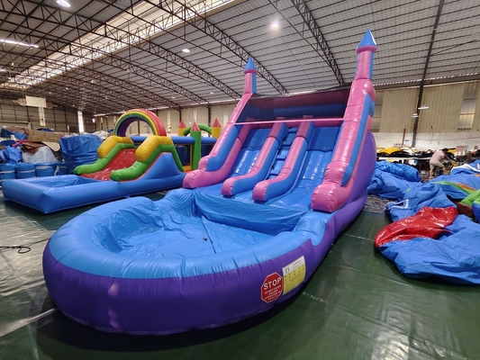 Slide Air Inflatable Komersial Populer Garis Dua Dengan Slide Air Kolam Air Inflatable Untuk Anak-anak Dan Dewasa