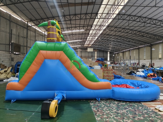 Dewasa Anak-anak Slide Air Kelas Komersial Full PVC Double Lane Slide Air Inflatable Dengan Kolam Air Splash