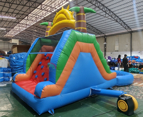 Dewasa Anak-anak Slide Air Kelas Komersial Full PVC Double Lane Slide Air Inflatable Dengan Kolam Air Splash