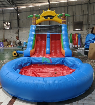 Dewasa Anak-anak Slide Air Kelas Komersial Full PVC Double Lane Slide Air Inflatable Dengan Kolam Air Splash