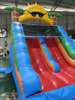 Dewasa Anak-anak Slide Air Kelas Komersial Full PVC Double Lane Slide Air Inflatable Dengan Kolam Air Splash