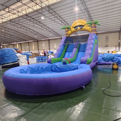 Slide Air Komersial Berkualitas Full PVC Double Lane Slide Air Inflatable Dengan Kolam Air Splash