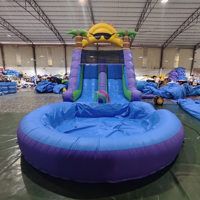 Slide Air Komersial Berkualitas Full PVC Double Lane Slide Air Inflatable Dengan Kolam Air Splash