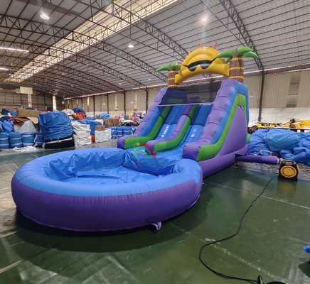 Slide Air Komersial Berkualitas Full PVC Double Lane Slide Air Inflatable Dengan Kolam Air Splash