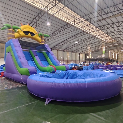 Slide Air Komersial Berkualitas Full PVC Double Lane Slide Air Inflatable Dengan Kolam Air Splash