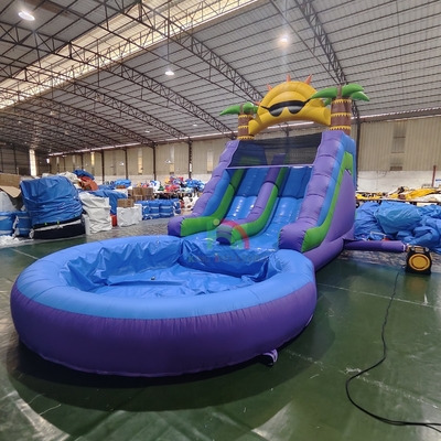 Slide Air Komersial Berkualitas Full PVC Double Lane Slide Air Inflatable Dengan Kolam Air Splash
