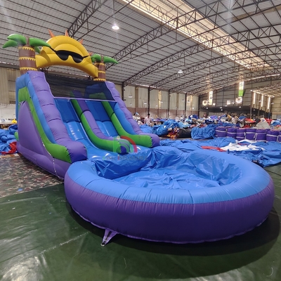 Slide Air Komersial Berkualitas Full PVC Double Lane Slide Air Inflatable Dengan Kolam Air Splash
