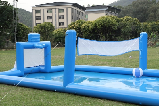 PVC Inflatable Game Olahraga Biru Inflatable Water Volleyball Net Lapangan Lapangan Sepakbola Lapangan Arena Lapangan Sepakbola Inflatable Lapangan