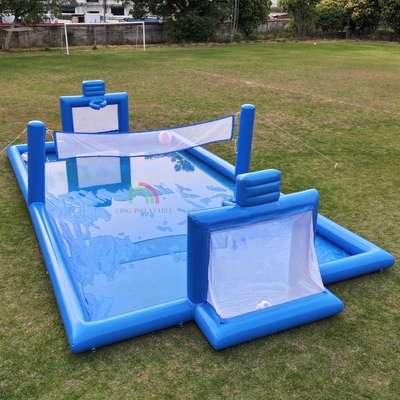 PVC Inflatable Game Olahraga Biru Inflatable Water Volleyball Net Lapangan Lapangan Sepakbola Lapangan Arena Lapangan Sepakbola Inflatable Lapangan