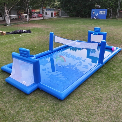 PVC Inflatable Game Olahraga Biru Inflatable Water Volleyball Net Lapangan Lapangan Sepakbola Lapangan Arena Lapangan Sepakbola Inflatable Lapangan