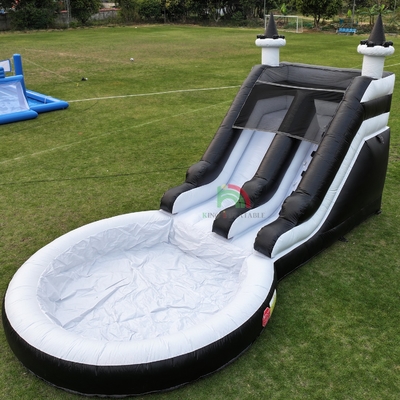 Air Slide Inflatable Putih dan Hitam Water Slide Anak-anak Slide dengan kolam renang Air Splash yang lebih besar