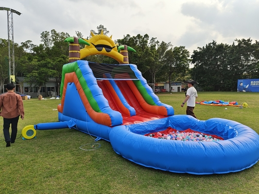 Double Lane PVC Air Slide Inflatable Combo dengan kolam renang Penghalang Menekuk kolam renang Slide Inflatable