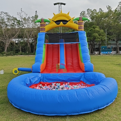 Double Lane PVC Air Slide Inflatable Combo dengan kolam renang Penghalang Menekuk kolam renang Slide Inflatable