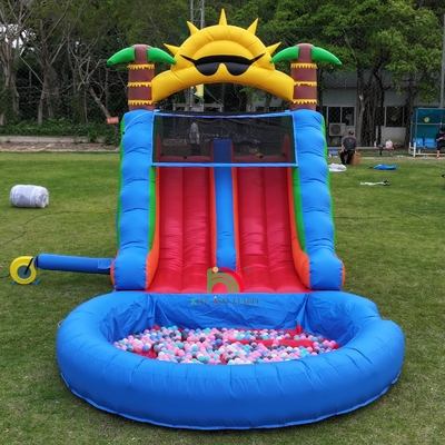Double Lane PVC Air Slide Inflatable Combo dengan kolam renang Penghalang Menekuk kolam renang Slide Inflatable