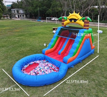 Double Lane PVC Air Slide Inflatable Combo dengan kolam renang Penghalang Menekuk kolam renang Slide Inflatable