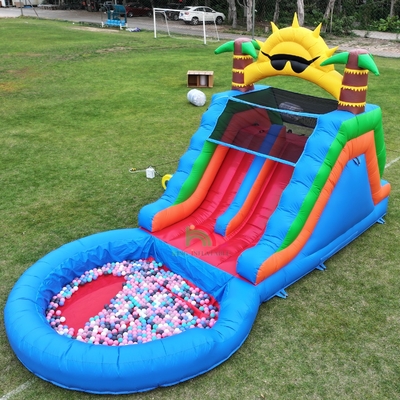 Double Lane PVC Air Slide Inflatable Combo dengan kolam renang Penghalang Menekuk kolam renang Slide Inflatable