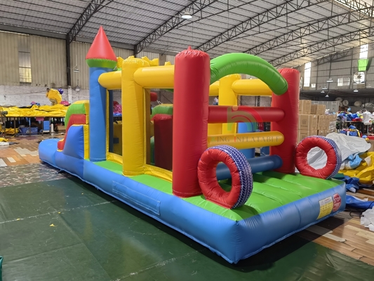Permainan Pesta Rumput Halaman Belakang Luar Ruangan Basah Kering Combo Rumah Balon Tiup Rintangan dengan Seluncuran Kolam Bola