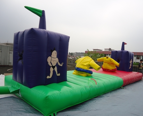 Permainan Tiup Berkualitas Tinggi Karnaval Rumah Balon Sumo Suits Bungee Run untuk Dewasa Anak-anak ﻿