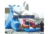 Penetrating White / Grey Shark Inflatable Trill Dry Slide Jalur Tunggal Dengan Plato PVC