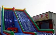 Kustom Biru Tiup Air Slide, Hiburan Anak-anak Memanjat Dinding Mainan Inflatable Slide