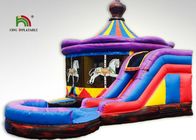 8x6 m Purple Carousel Inflatable Fun Rumah Bouncing Komersial Dengan Slide Untuk Anak-Anak