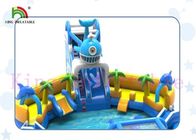Fire Retardant Commercial Blue Shark portatble Blow Up Water Park With Slide and giant pool