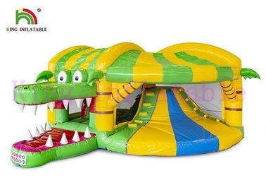 Hijau / Kuning 0,55mm PVC Rumah Bouncing Komersial Dan Geser Dengan CE Disetujui