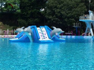 Komersial 0.9mm PVC Terpal Inflatable Air Slide Besar Dolphin Toy Untuk Taman Air