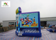 Biru Inflatable Bouncy Castle Untuk Anak-Anak Melompat Pencetakan Kartun