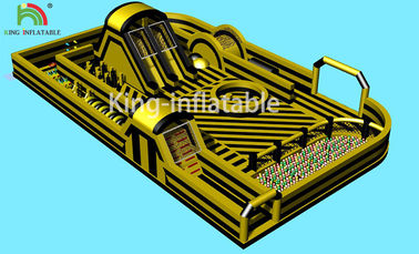 Taman Hiburan Inflatable Bounce House Kuning Dengan Rintangan / Terowongan