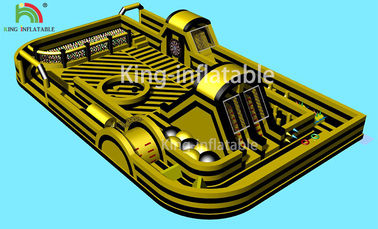 Taman Hiburan Inflatable Bounce House Kuning Dengan Rintangan / Terowongan