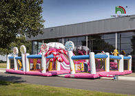 Taman Hiburan Tiup Plato PVC 10m Pink Candyland Komersial Dengan Slide