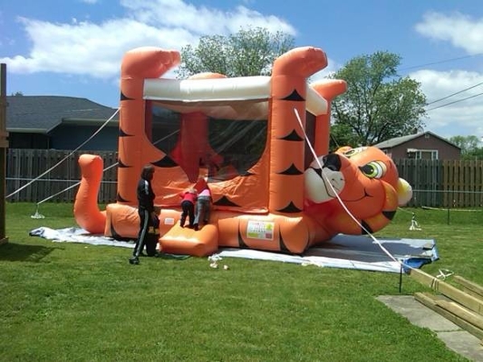 Dilapisi PVC Kartun Tiger Inflatable Bouncer Castle Meledakkan Jumping Castle