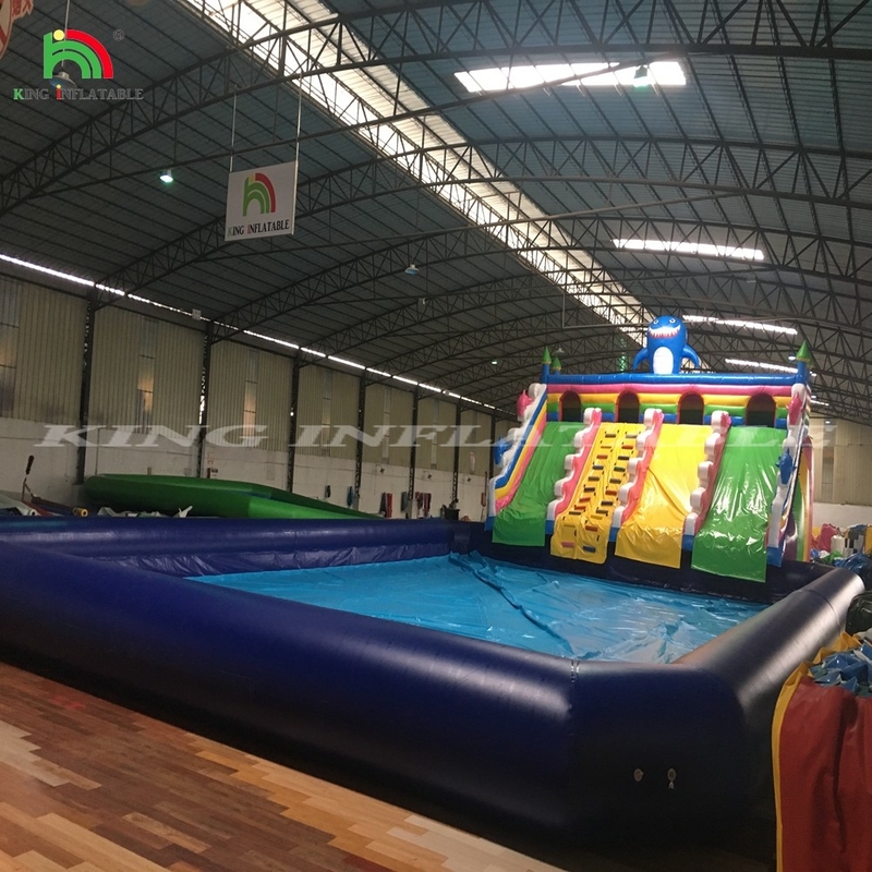 Olahraga Luar Ruang Taman Slide Inflatable Inflate Slide Air Inflatable Besar Dengan Kolam Renang