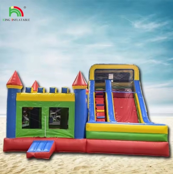 Grosir Kastil Inflatable Dengan Slide Air Combo kering Dan Basah Custom Inflatable Bounce House