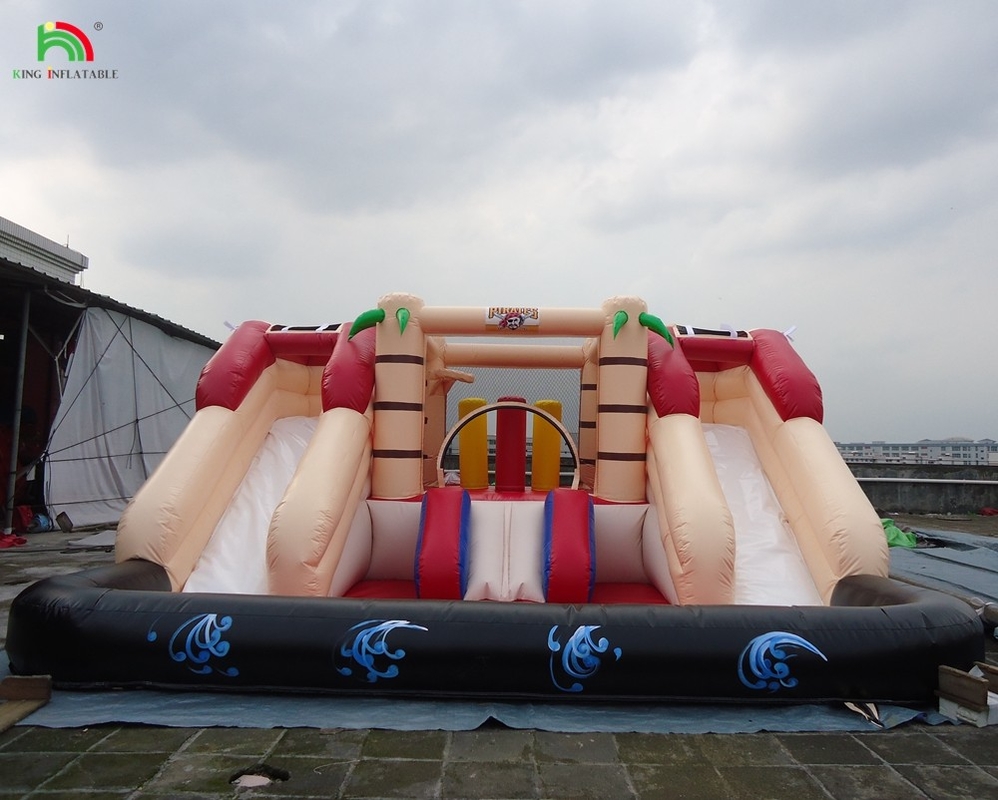 Custom Inflatable Bouncer Combo Castle Dry And Wet Combo Double Lane Inflatable Water Slide dengan kolam renang