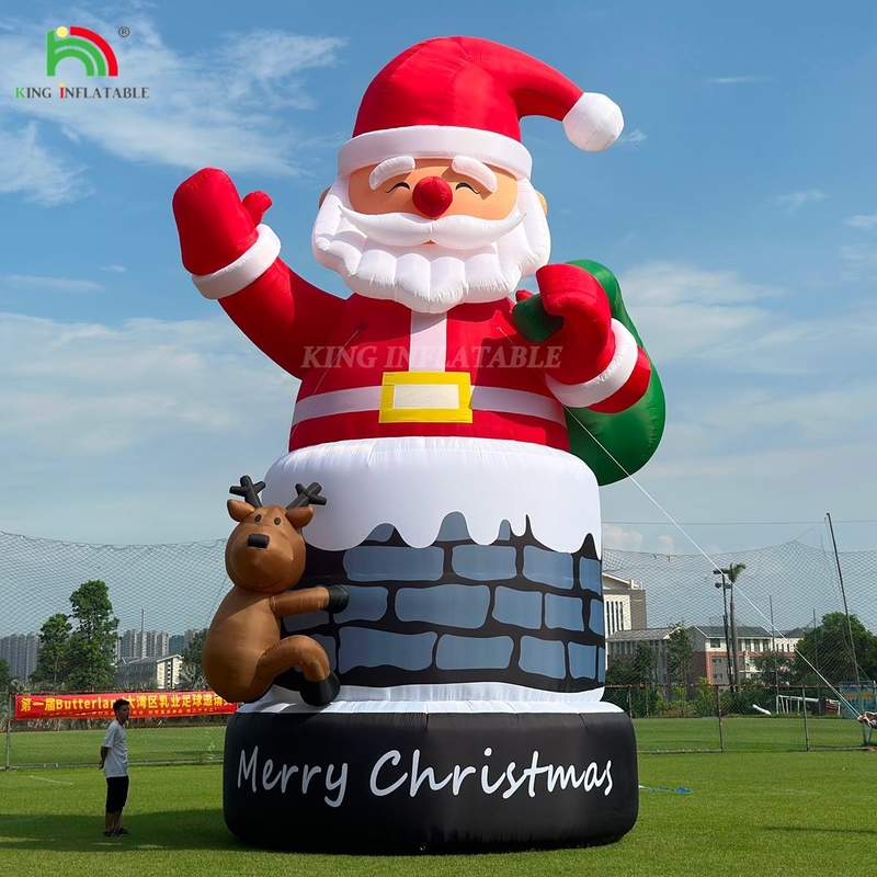 20ft 26ft 33ft Santa Claus kembung di cerobong dengan rusa Dekorasi Natal di luar ruangan Ledakkan Santa Claus