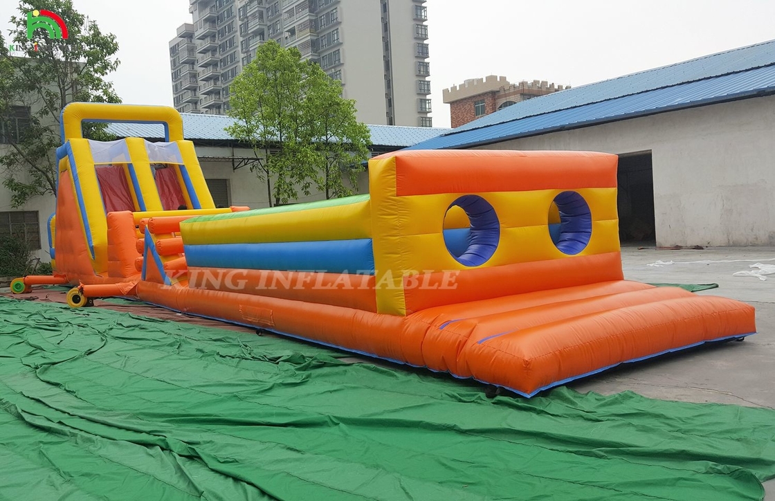 Custom Sport Inflatable Carnival Games Inflatable Challenge Race Course Obstacle Course dengan Double Lane Climbing dan Slide