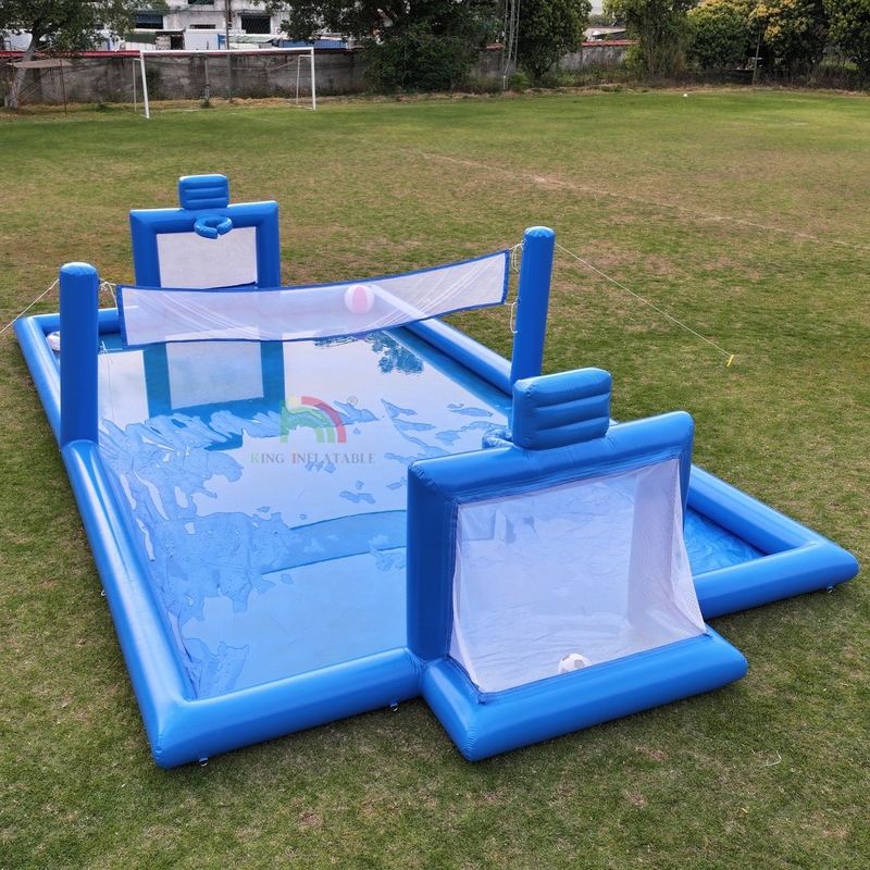 PVC Inflatable Game Olahraga Biru Inflatable Water Volleyball Net Lapangan Lapangan Sepakbola Lapangan Arena Lapangan Sepakbola Inflatable Lapangan